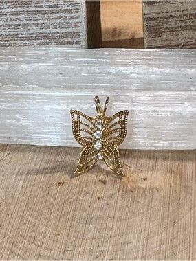 Gold Butterfly Pendant with Rhinestones